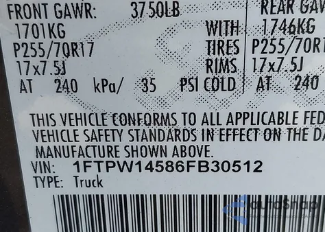 2006 Ford F-150 Fx4/Lariat/Xlt from USA, damaged, VIN 1FTPW14586FB30512